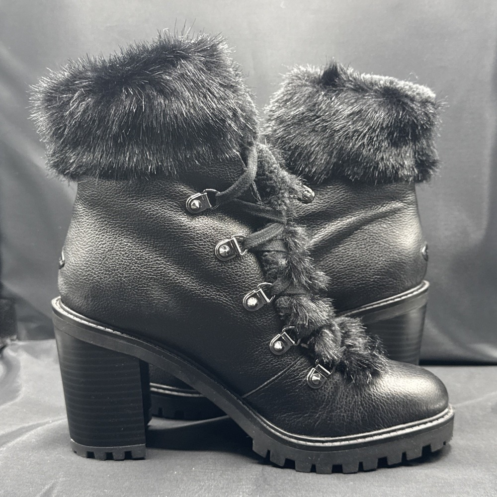 Size 8 - Guess Galway Faux Fur Ankle Boot Platform Black - Picture 4 of 8